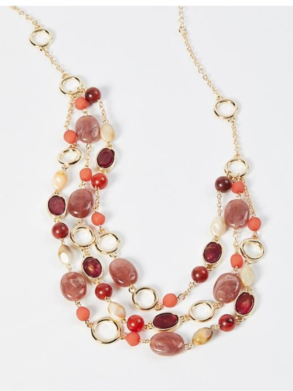 Lane Bryant Coral, Burgundy & Gold Multi-Strand Beaded Necklace